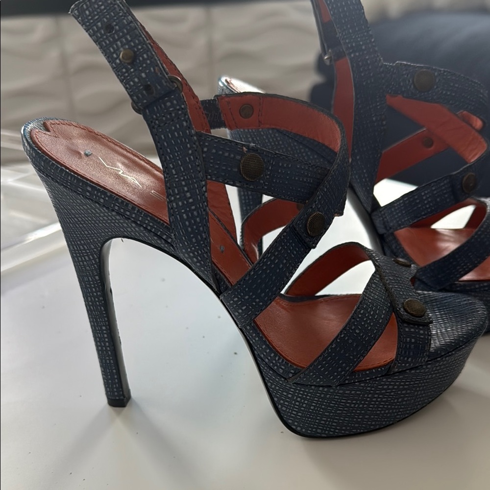 Via Spiga Blue Platform Strappy Sandals with Stiletto Heel
